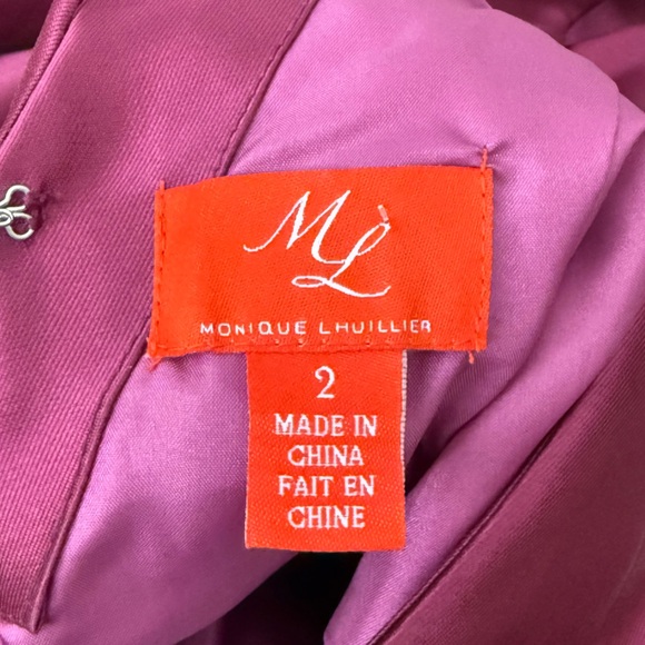 NWT ML Monique Lhuillier burgundy mulberry lace trim high low gown dress - Picture 10 of 13